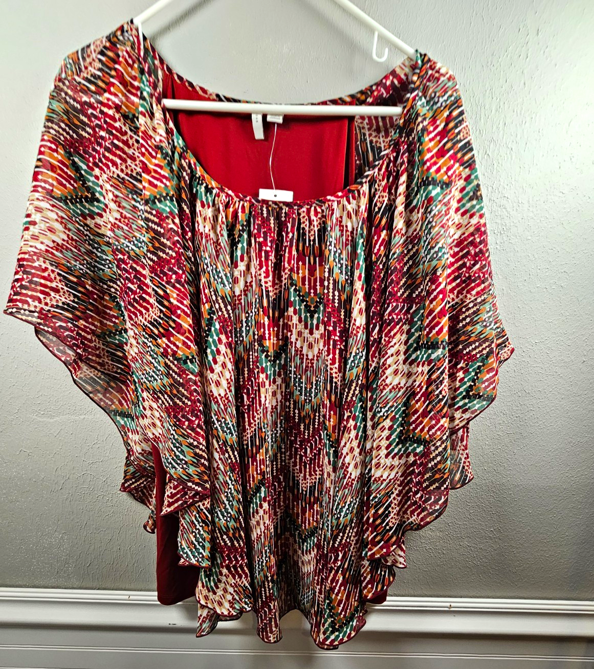 Cato womens plus 18 multicolor chevron pleated chiffon scoop neck blouse