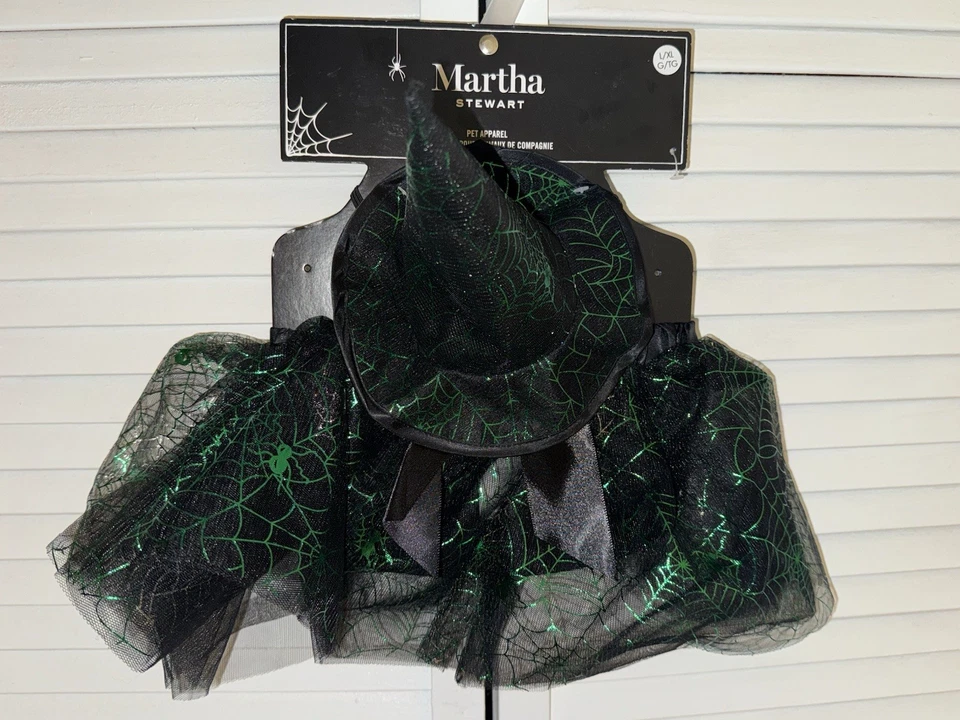 Disfraz de bruja de Halloween para mascota negra/esmeralda/brillo Martha Stewart talla: L/XL NUEVO CON ETIQUETAS Foto 3 de 4