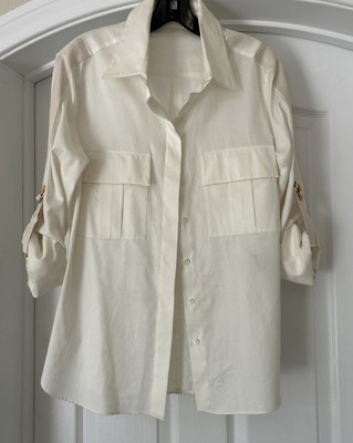 Tom Ford Pockets Roll Tab Sleeves Shirt 100% Cotton Women Off White Size 44