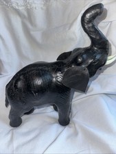 Elephant Lovely Vtg African Figure Trunk Up  Black Pre-Owned Leather Ears