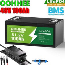 48V 100Ah LiFePO4 Lithium Battery Deep Cycles Built-in BMS W/ 58.4V 20A Charger