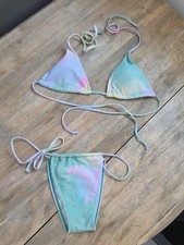 Pastel Tie-Dye Triangle String Bikini Set With Coverup Small