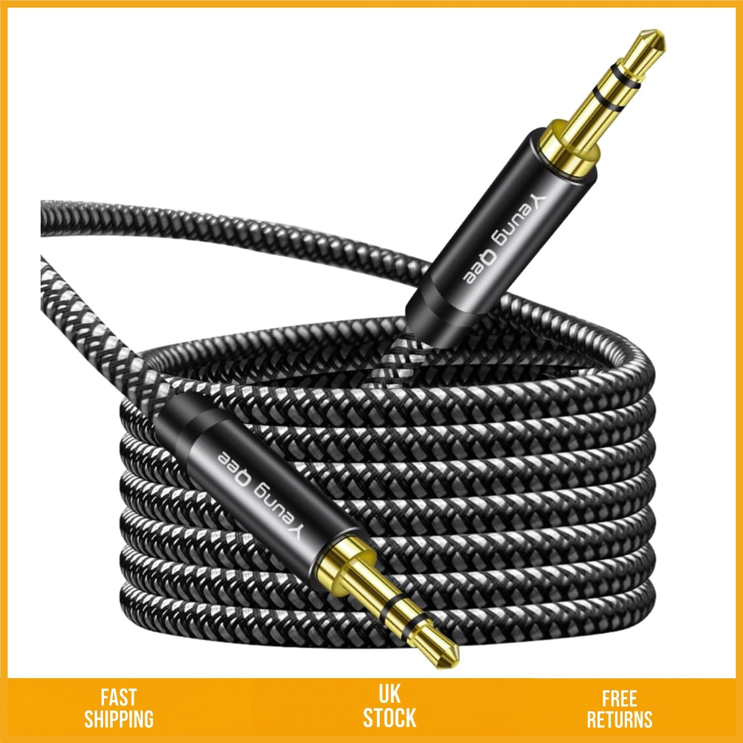 Durable Braided 3.5mm Male to Male Stereo Audio Aux Cable Cord 30cm 1ft