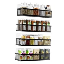 Spice Rack Wall Mount Pantry Door Organizer  Hanging Storage 4 Pack Black
