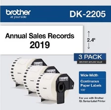 Brother DK 2205 Continuous Paper Labels Black on White 3 Rolls 100 Feet Each