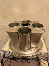 VTG France Wine Bottle Chiller Brushed Metal+ Handles/4 Bottles & Ice/Art Deco