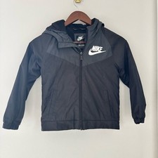 Nike Youth Hooded Windbreaker Jacket Black Fleece Lined 6  7Y