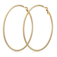 70mm Large Hoop Earrings for Women, 14K Gold Plated Large, 1 Pair -