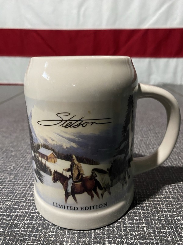 Stetson Limited Edition Beer Stein Coffee Mug Cowboy Winter Horses Western Cabin
