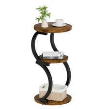 Small Side Table, 3-Tier Round End Table for Living Room, S-Shaped Accent Tab...