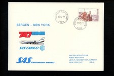 Postal History First Flight SAS 12/13/77 Bergen Norway to New York NY USA