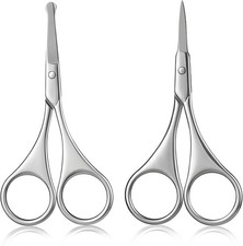 2Pcs Facial Hair Small Grooming Scissors For Men Women - Eyebrow, Nose Silver