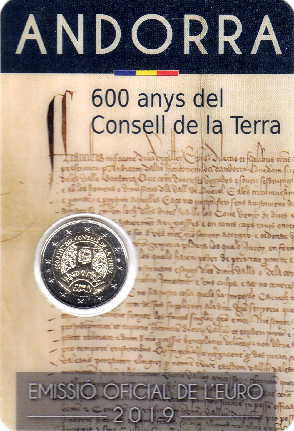 2 Euros commémorative BU Andorre 2019 Coin Card - 600ans du conseil de la Terre