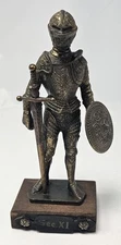 Vtg Brass Maltese Knight St John Crusader In Armour w/Sword & Shield  Wood Base