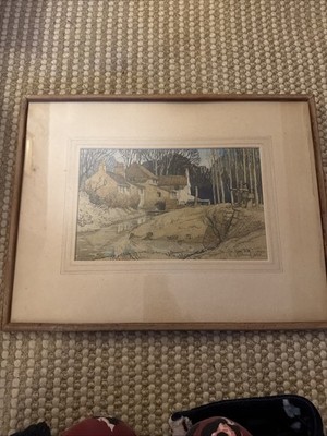 James Fletcher-Watson Aquarell The Old Paper Mill Louth 1946 signiert gerahmt