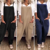 Sleeveless Solid Rompers, Loose Style Casual Dungarees For Women And Ladies
