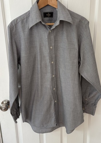Fendi, FENDI Camicia elegante uomo vintage manica lunga con bottoni 39 - 15 1/2 33 grigio Italia