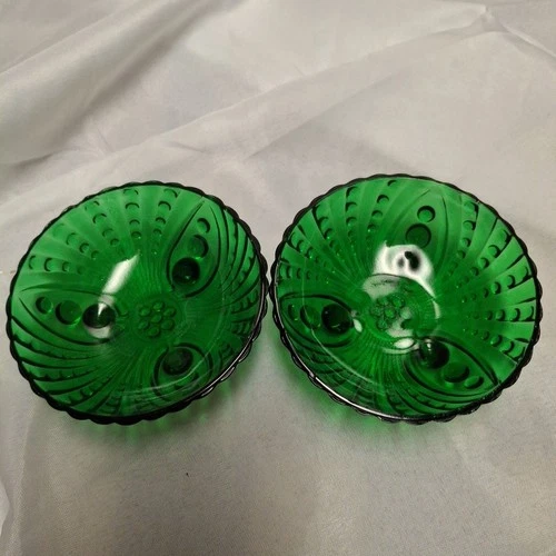 Lot 2 Vintage Emerald Green Anchor Hocking Oyster & Pearls Bowls Small Fruit