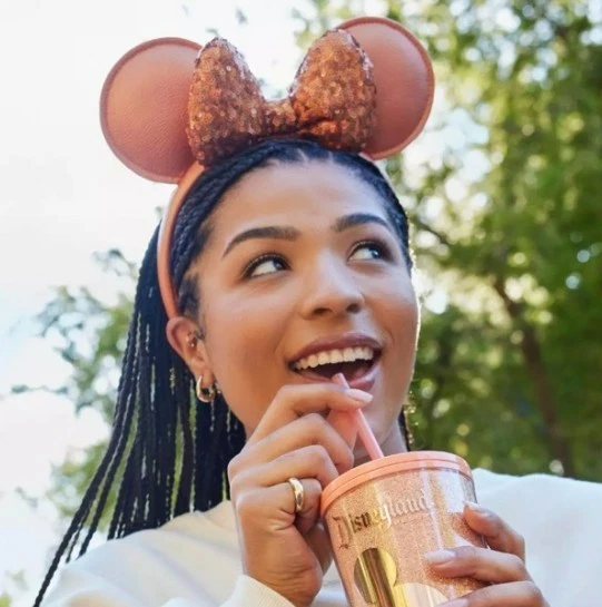 NUEVO Disney Minnie Mouse Orejas Melocotón Punzón Naranja Lentejuelas Coral Diadema Arco Parques Foto 2 de 4