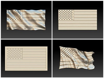 14 Set USA Flags 14 svg files Cutting Vectors Design 3D Png Models for CNC