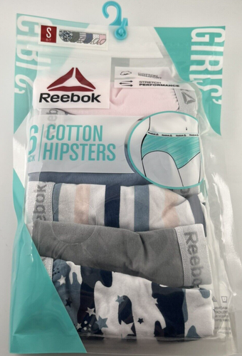Reebok Girls' 6 Pack Stretch Performance Hipster Underwear Size Small 6-7