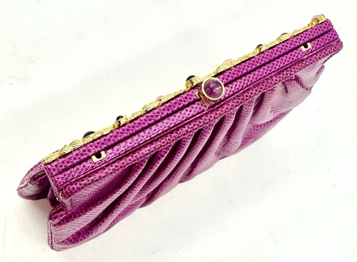 Bolso de Mano Judith Leiber Karung Piel de Serpiente Rosa Fucsia Piedras Preciosas Día de Hombro - Imagen 9 de 17