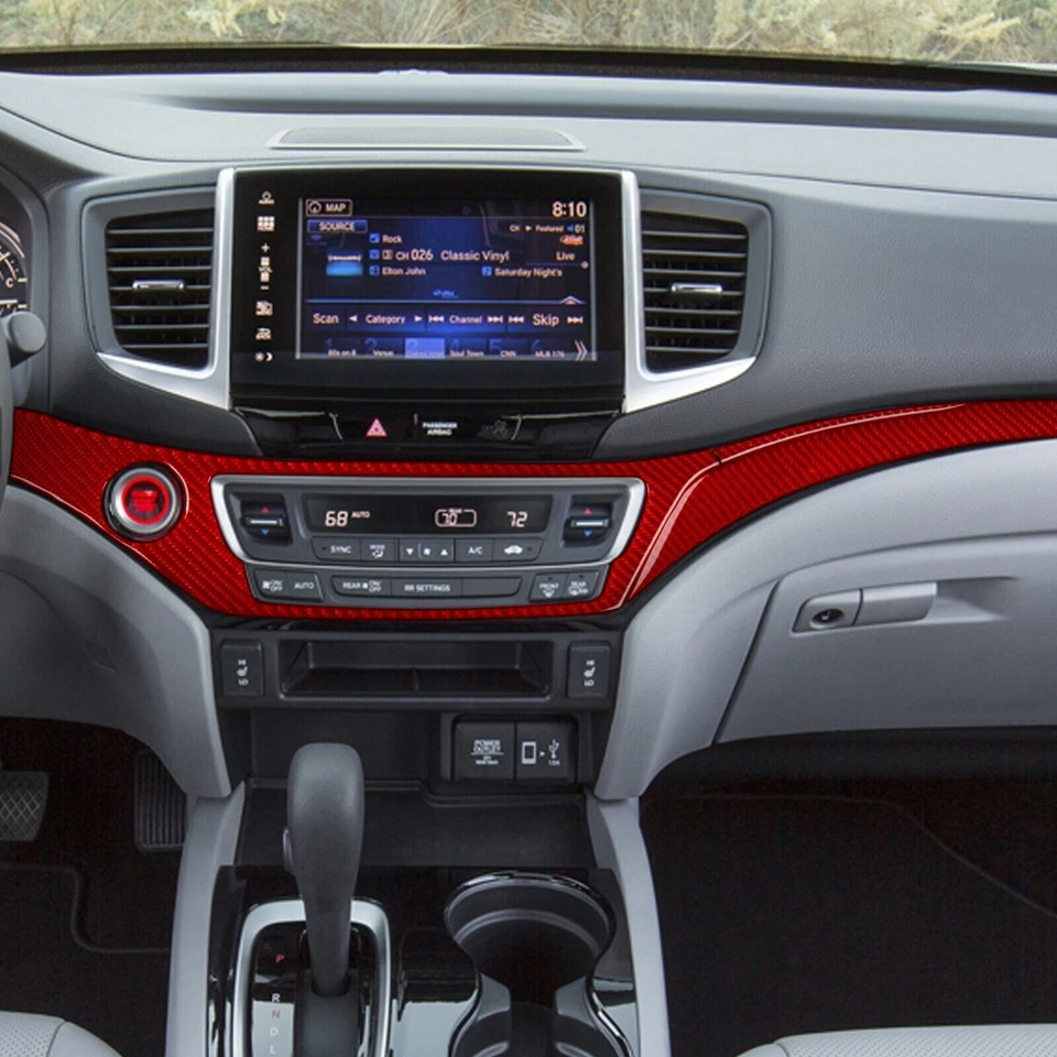 3Pcs Red Carbon Fiber Dashboard Panel Cover For Honda Ridgeline Passport Pilot - Image 4 of 4