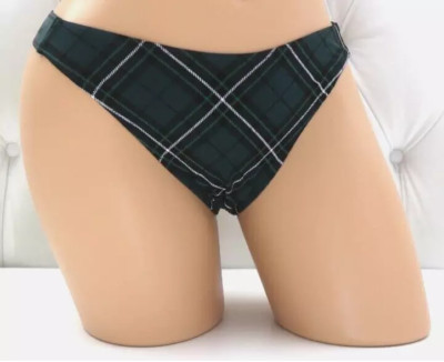 Victoria's Secret PINK Logo Cotton Thong Panty Deep Forest Green Plaid S M L XXL