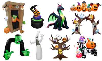 Large Halloween Self Inflating Outdoor Inflatables w/ LED Lights (20 Variations)