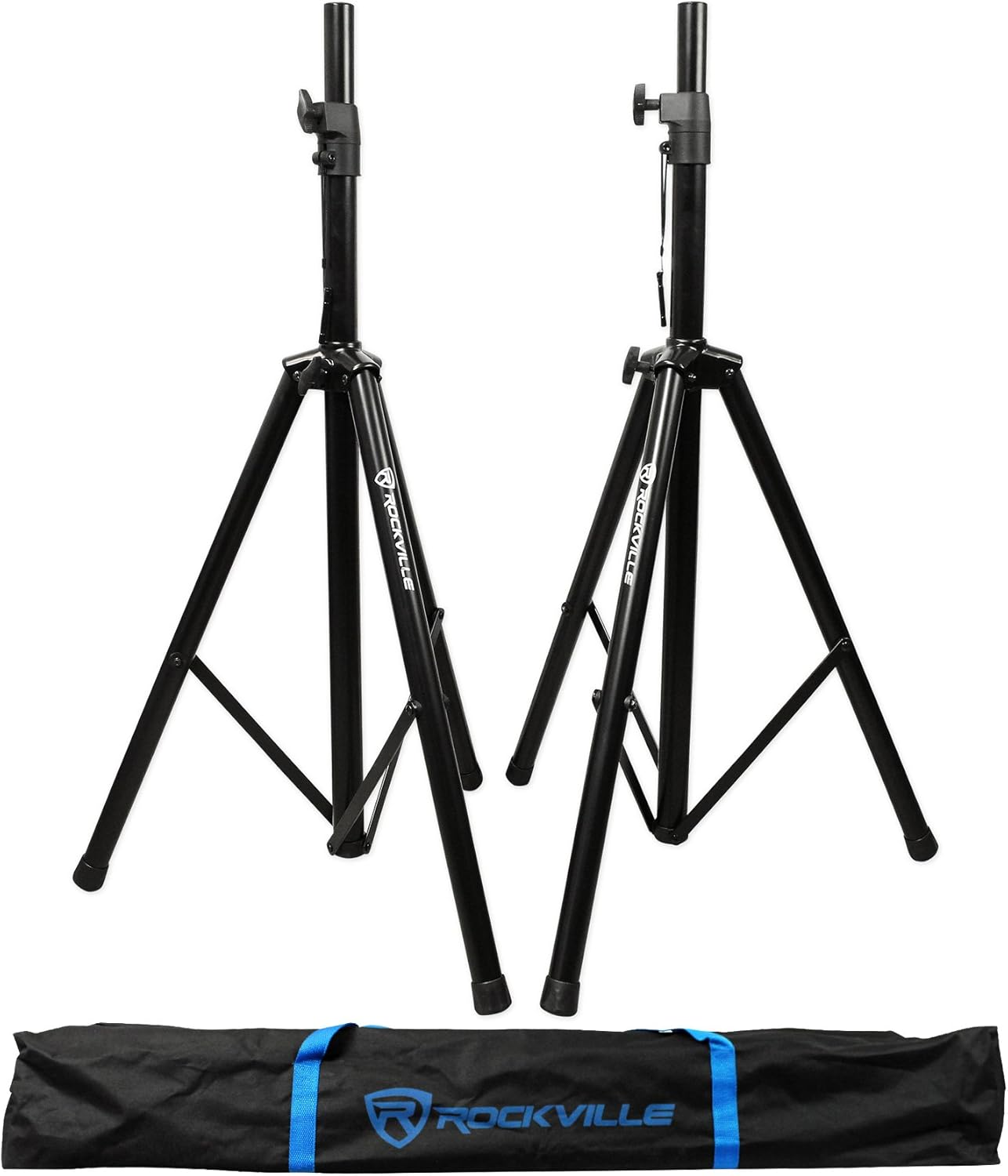 Pair of Tripod DJ PA Speaker Stands + Carrying Case Black, (RVSS2)
