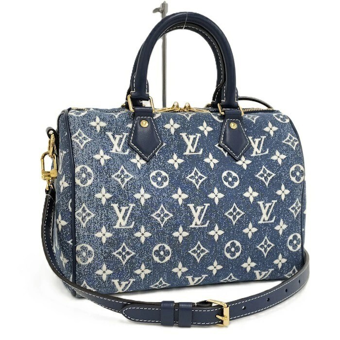 ルイヴィトン Louis Vuitton Speedy Bandouliere Duffle 25 Navy Blue Denim