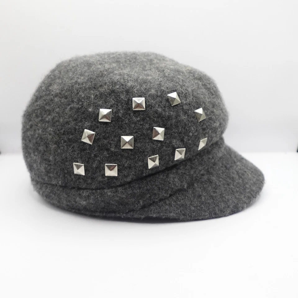 Gorra elástica con tachuelas para mujer gris 80 % lana Foto 2 de 4