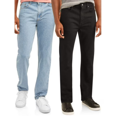 George Men's 100% Cotton Regular Fit Jeans, 2-Pack 36x34 Light Blue & Black