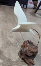 John Perry Sculpture Gull on Burl Wood Base Signed Mid Century Modern