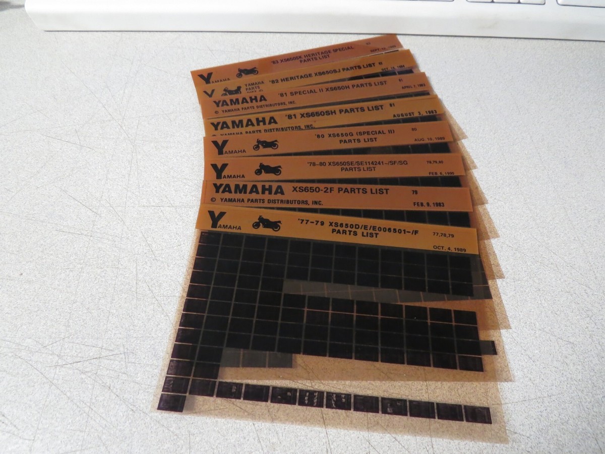 Vintage Yamaha OEM 77-83 XS650 Parts List Microfiche Lot of 8 | eBay