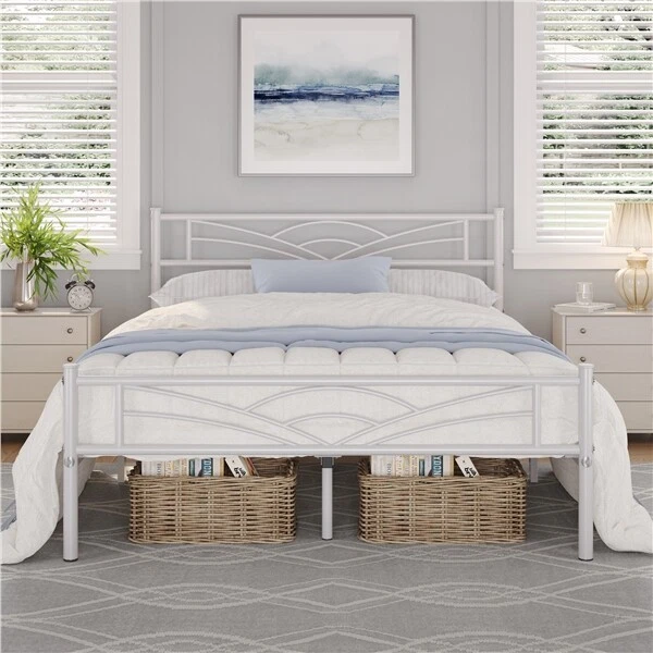 4ft6 5ft Bed Frames Metal Home Bedroom Furniture with Metal Bed Slat Black White