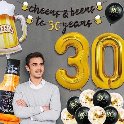 30th Birthday Decorations For Boys, Black And Gold 30th Birthday Decorations With Banner, 30th - View #8
