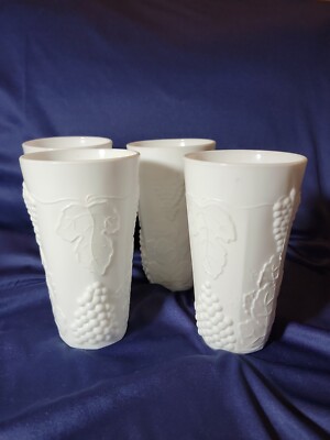 COLONY HARVEST MILK GLASS GLASSES set of 4 
