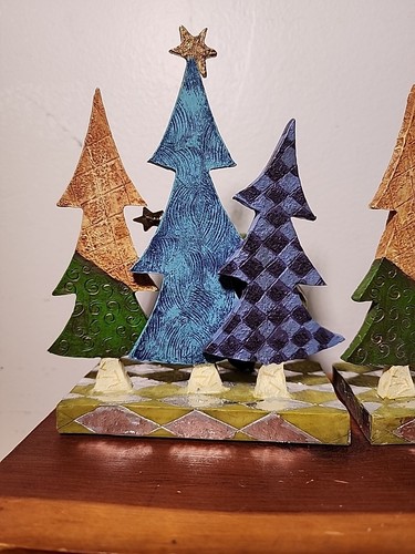 Pair Dept 56 Santa Christmas Tree Stocking Holders 6x5 Blue Purple Gold Hanger - Picture 5 of 9
