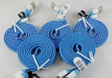 Wholesale Lot 3FT 1M FLAT Braided micro USB to USB Charger Cables 5 pieces blue