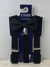 New Chaps Boys Black Bow Tie & Suspender Set