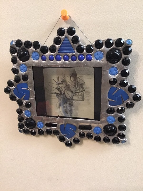 Neck Anatomy Blue & Black Jewels Lead Panel Sun Catcher - 6 1/2 X 7”