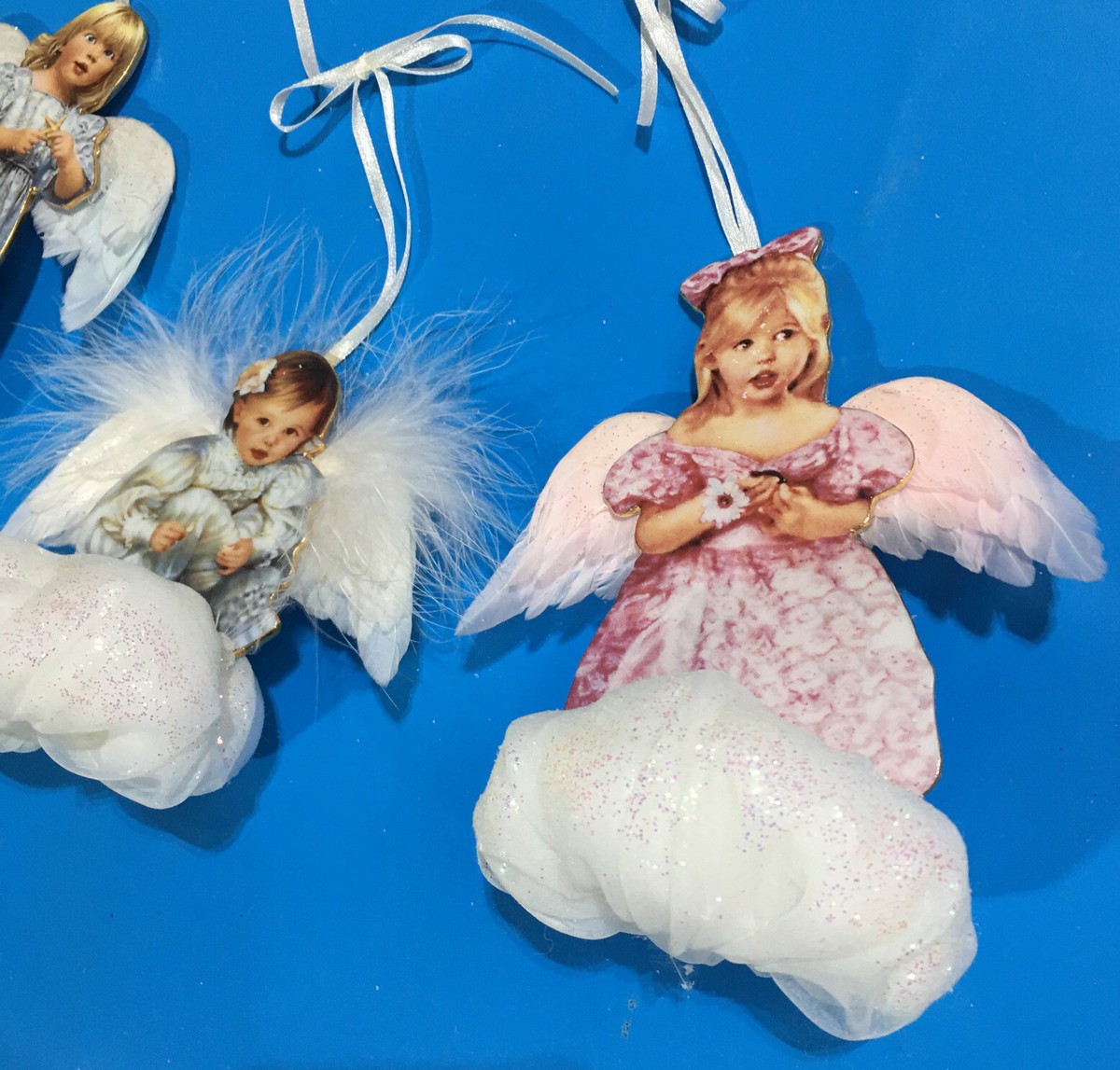 HEAVEN SENT ORNAMENTS 3 ANGELS IN CLOUDS BY Sandra Kuck. The