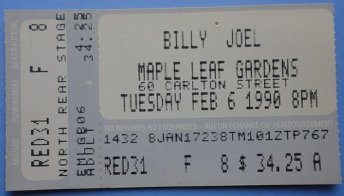 Billy Joel Konzertkarte 6. Februar 1990 Maple Leaf Gardens, Toronto, Ontario - Bild 1 von 2