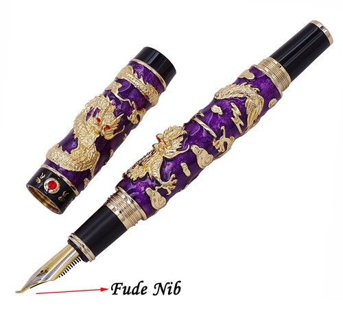 Handmade Jinhao Cloisonne Fountain Pen Double Dragon EF/F/M/Bent Craft Gift Pen - Picture 9 of 21