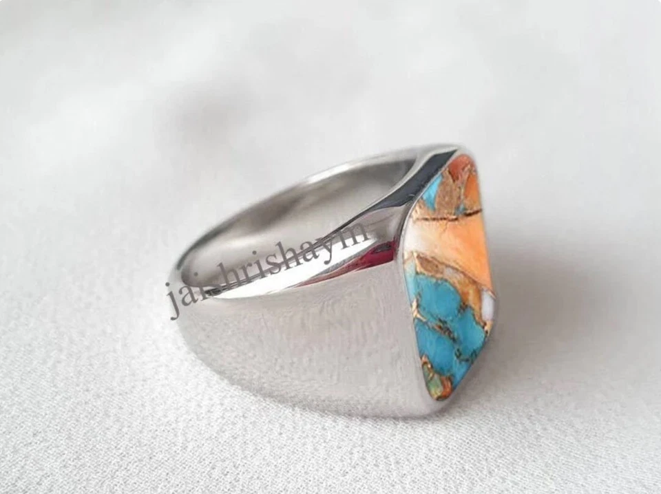 Anillo turquesa ostra cobre plata esterlina 952 anillo para hombre regalo para él Foto 4 de 4