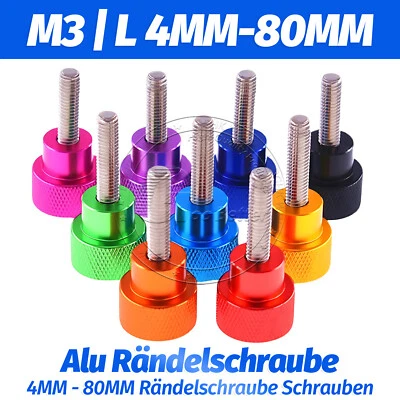 M3 Rändelschrauben Aluminium & Edelstahl Rändelschraube Schrauben 4mm-80mm Länge - Bild 1 von 4