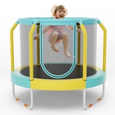 Mini Jumping Kids Double-Layer Structure Trampoline w/ Metal Frame Enclosure Net