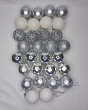 30 Silver  White Glitter Christmas Tree Ornaments 6cm Plastic Balls