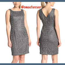 NWT Adrianna Papell Sleeveless Sequin Lace Dress in Dark Grey [SZ 16 ] #AP128